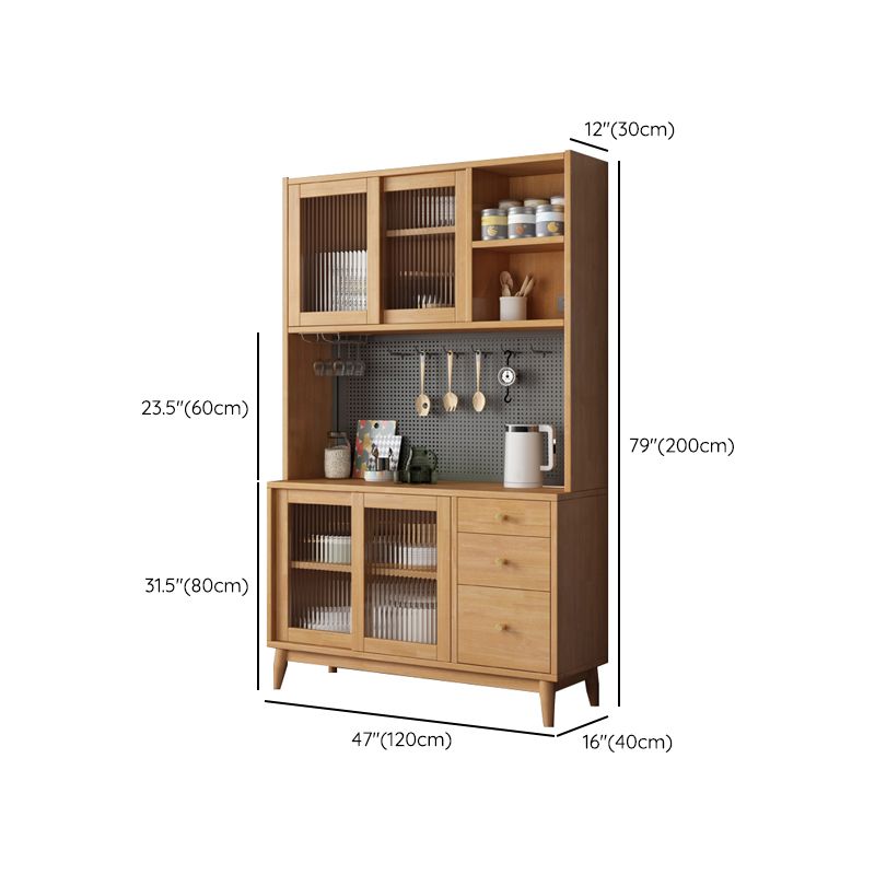 Modern Rubberwood Dining Hutch Glass Doors Hutch Buffet with Drawers