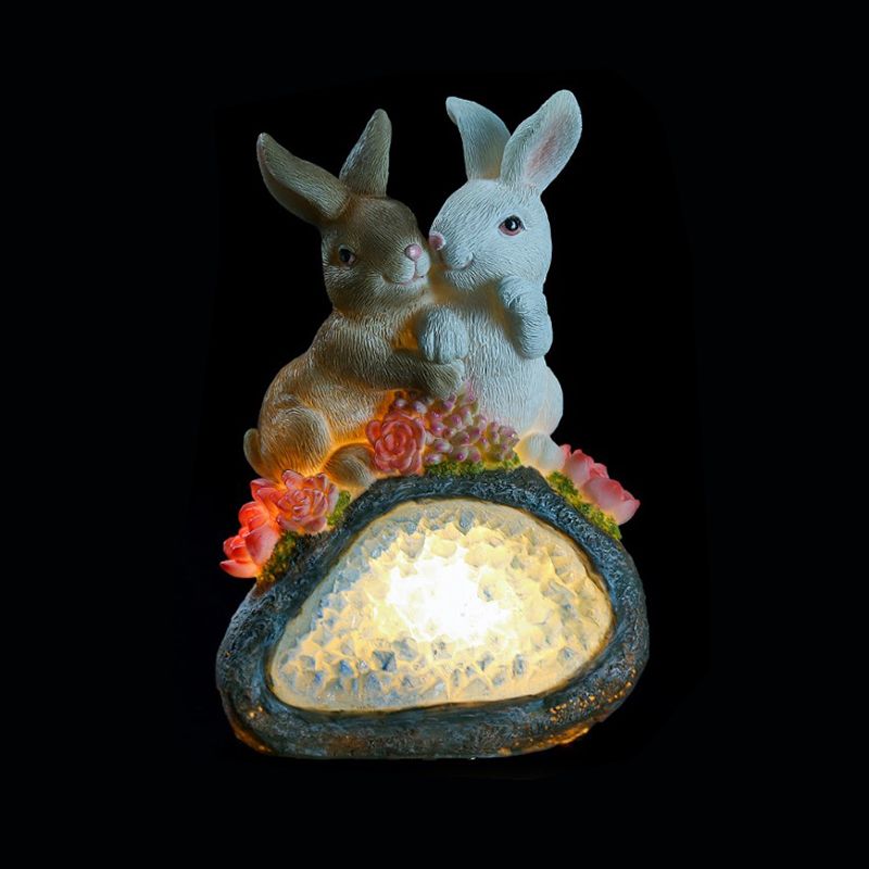 White Rabbit Solar Path Lighting Ideas Cartoon LED Resin Table Lamp for Courtyard