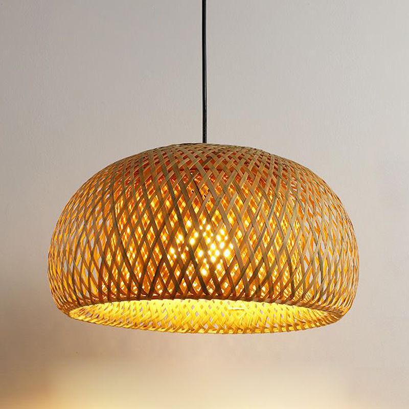 Japanese Style Geometric Shape Pendant Bamboo 1 Light Hanging Lamp for Tea Room