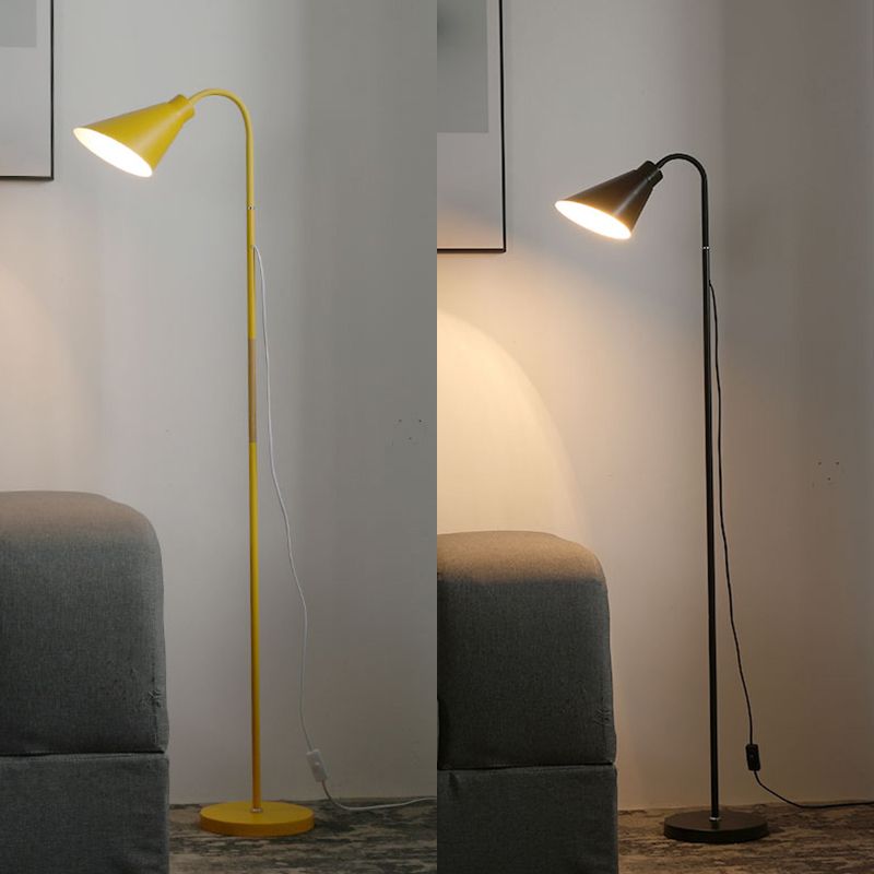 Metal Flexible Gooseneck Floor Lamp Nordic 1 Head Standing Light with Cone Shade