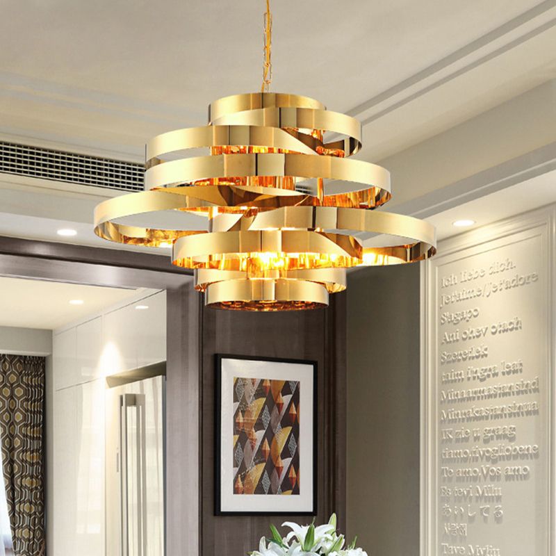 Circle Living Room Ceiling Chandelier Colonial Metal 6/8 Heads Gold Pendant Light