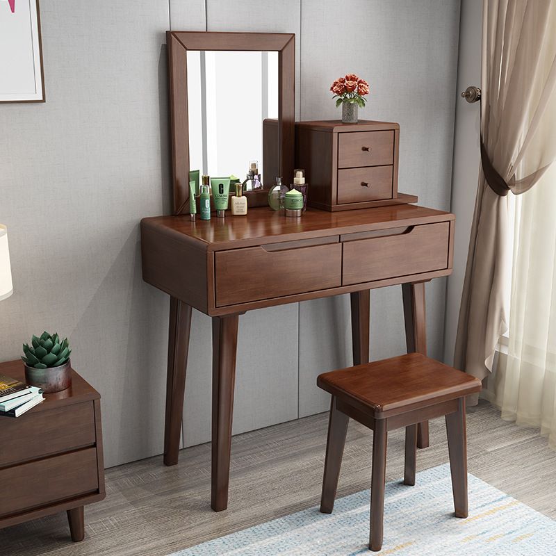 Modern 2-Drawers Table Dressing Table Solid Wood Mirror Make-up Vanity