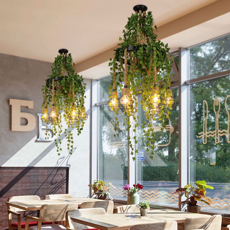 Metalen kale lamp hanger kroonluchter antieke 6 bollen restaurant planten plafond ophanging lamp in zwart