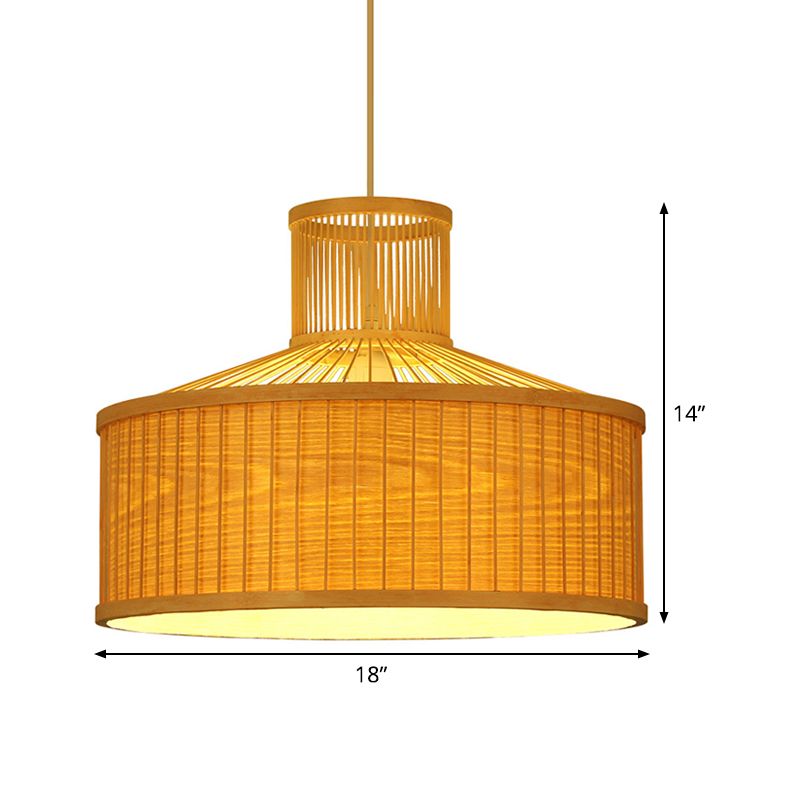 Urn Pendant Lighting Chinese Bamboo 1 Head Beige Ceiling Suspension Lamp, 18"/23.5" Wide