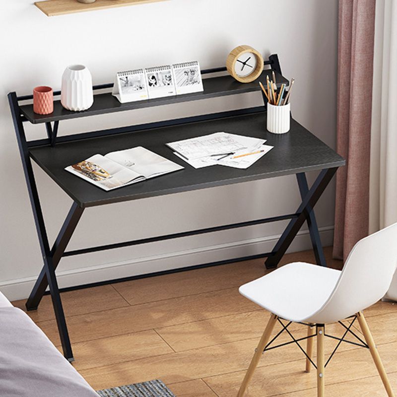 Contemporary Foldable Writing Desk with Woden Top and Metal Base