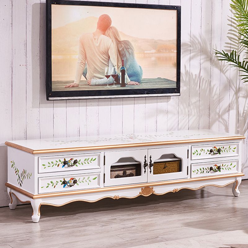 Traditional 4 Drawers TV Console Disressed Wood TV Stand with Shelf