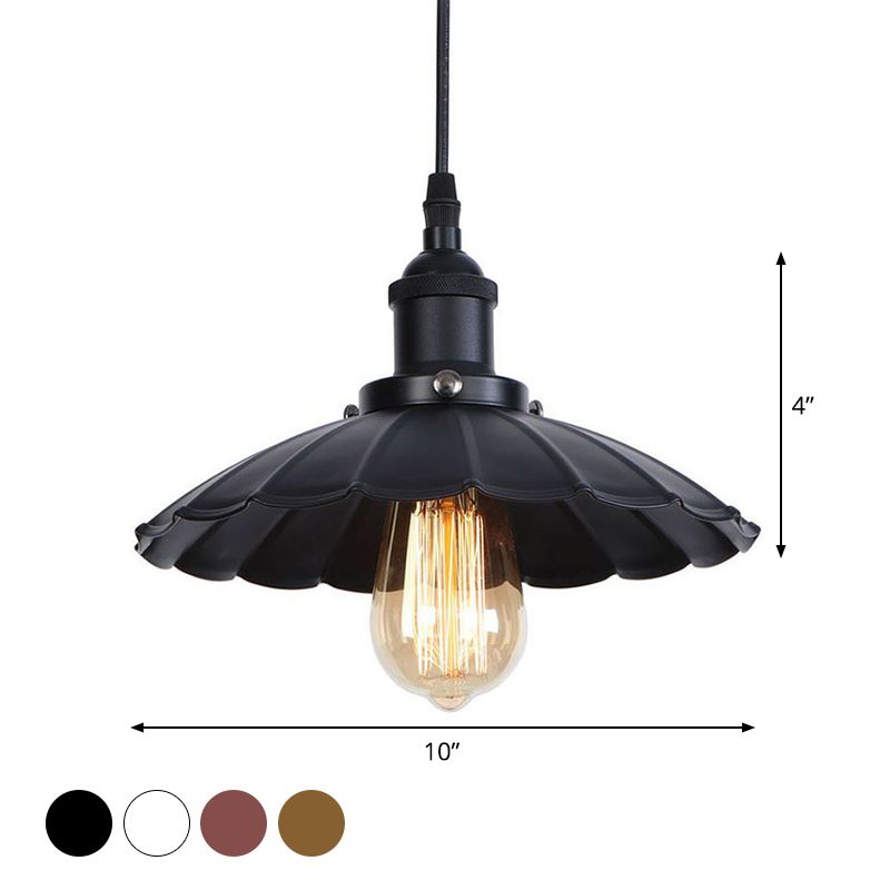 Black/Bronze/Rust 1 Bulb Pendant Lighting Industrial Metal Scallop Hanging Ceiling Light with Cord Grip