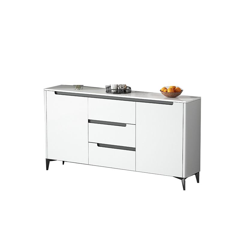 Contemporary Style Buffet Table Stone Side Board with Cabinets and Drawers