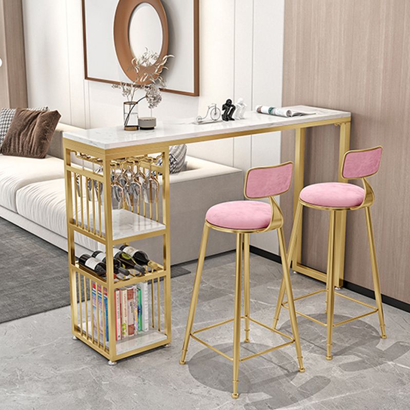 Stone Bar Dining Table Glam Rectangle Bar Table with Double Pedestal for Dining Room