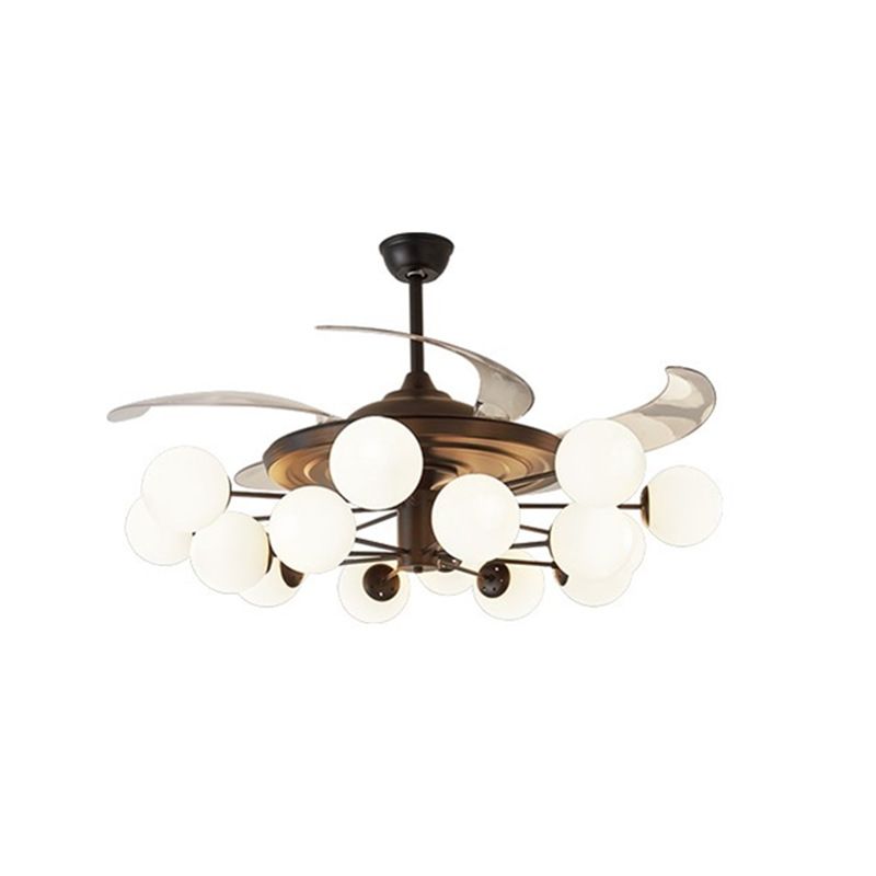 4-Blade Sputnik Ceiling Fan Lamp Modern Opal Glass Living Room Semi Flush Light in Black with Remote