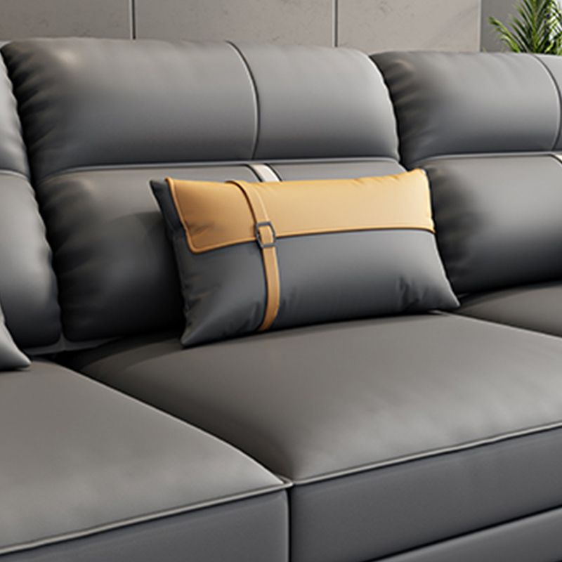 Contemporary Dark Gray Sofa Faux Leather Stain-Resistant Sectional with Pillow Top Arm