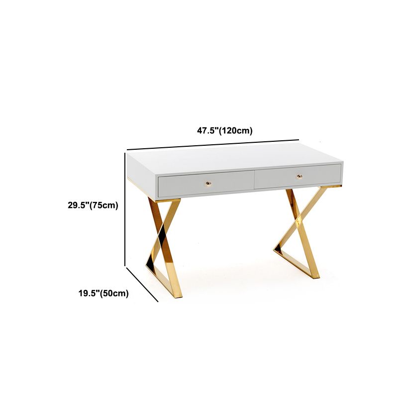 Trestle Glam Office Desk with 2 Storage Drawers Writing Desk for Bedroom