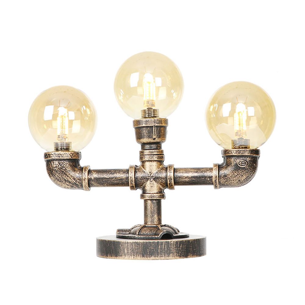 Clear/Amber Glass Antique Bronze Desk Light Globe 2/3-Light Industrial Task Lighting with Base