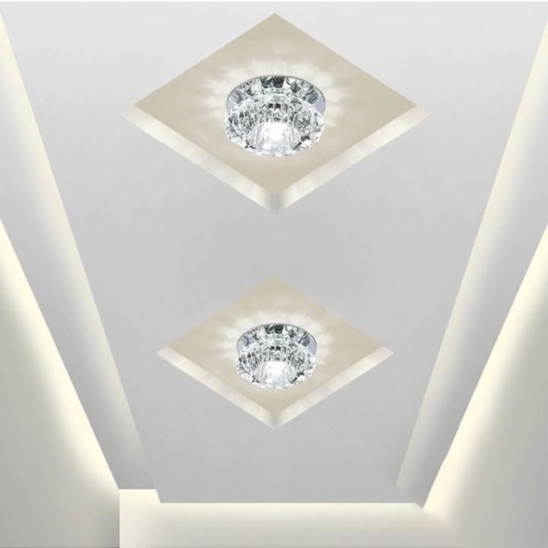 Modern Style Bowl Shape Ceiling Light Crystal 2 Light Ceiling Light with Hole 2-3.5'' Dia