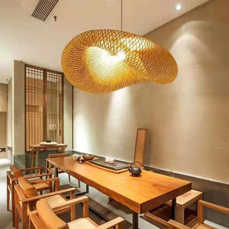 Japanese Pendulum Light Dome Rattan 1-Light Hanging Ceiling Light for Tea Room