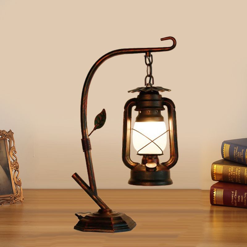 Brass/Copper Kerosene Table Light Warehouse Opal Glass 1 Light Bedroom Desk Lighting with Metal Base