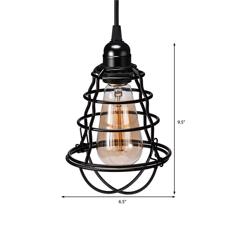 Schwarz 1 Leichte Anhänger Beleuchtung Industrial Metall Tapered Hanging Lampe für Cafés mit Käfig