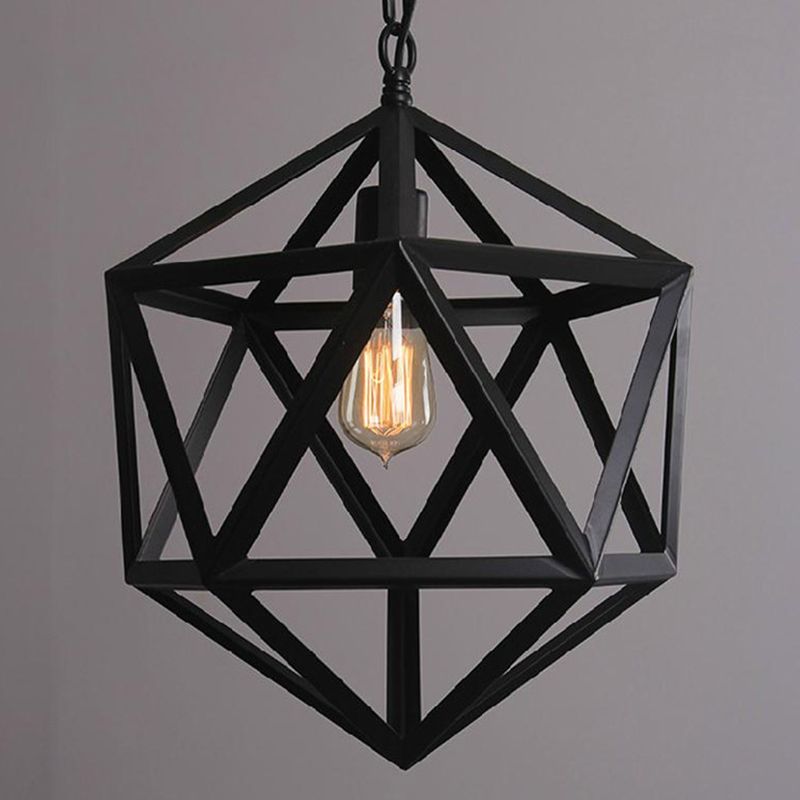 Industriële stijl geometrische hangende lamp 1-bulb metalen plafond hanger licht in zwart