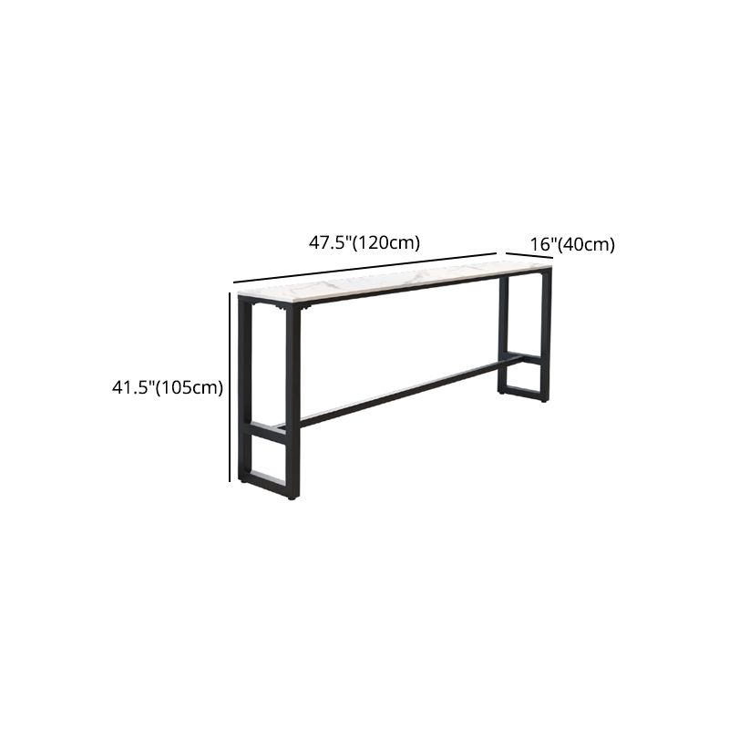 Stone Modern Cocktail Bar Table Footrest Trestle Rectangle Counter Table in White