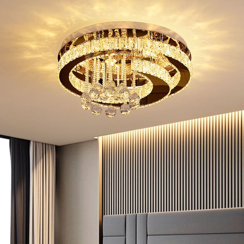 Stainless Steel Round Ceiling Light Contemporary Crystal Semi Flush Mount LED Light