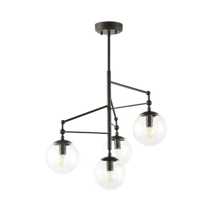 Globe Clear Frosted Glass Chandelier Contemporary 4 Lights Black Hanging Light Fixture