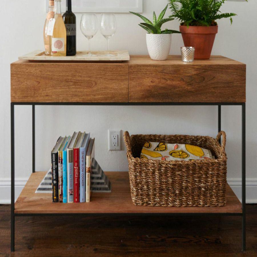 2-drawer Console Table in Brone and Wood Shelf Console Table