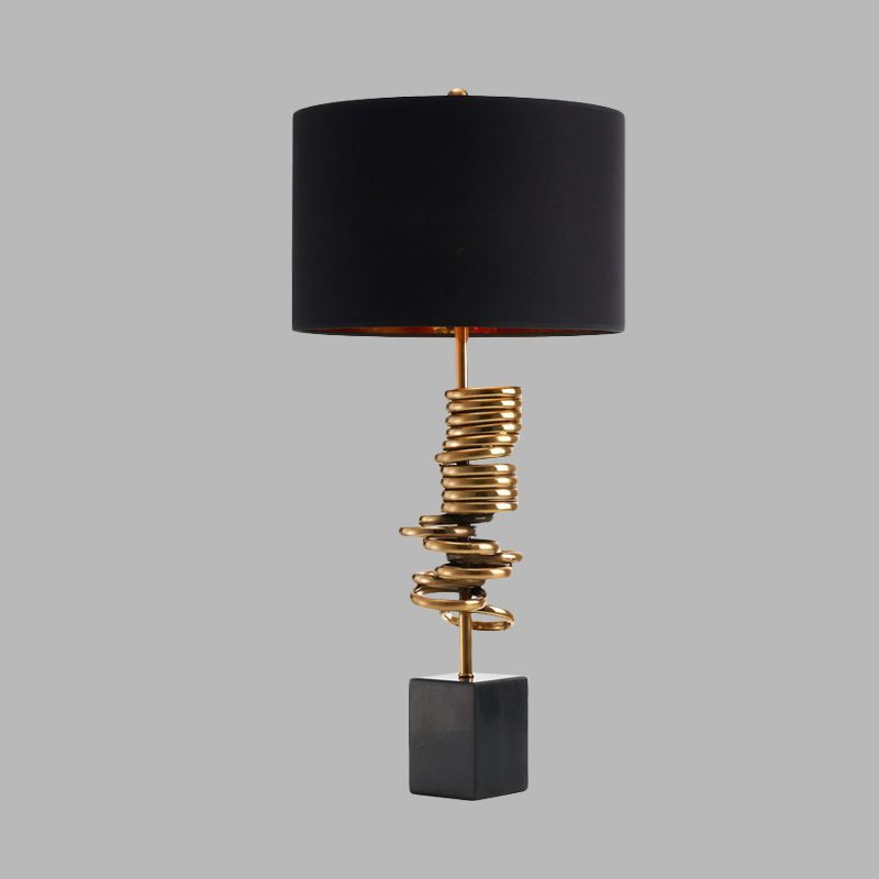 Multi Halo Ring Table Light Modern Metal 1 Bulb Brass Nightstand Lamp with Drum Black Fabric Shade