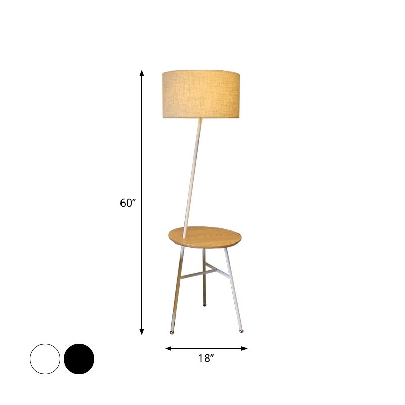 Cono de tela/tambor/luz de piso cónica moderna 1 bulbo negro/blanco/madera lámpara de pie con mesa/rejilla de almacenamiento para sala de estar