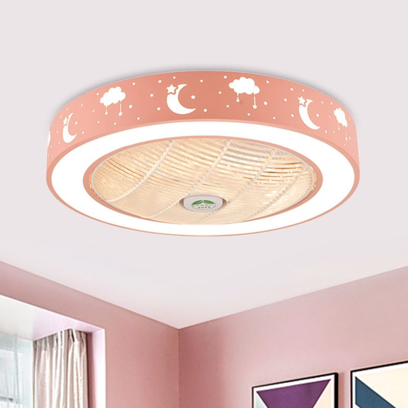 21,5 "LED de largeur LED Ventilateur Light Modernisme Salon Semi Flush Mount avec tambour en acrylique en rose / bleu / blanc