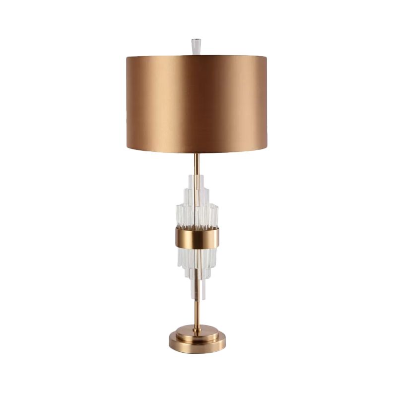 Straight Sided Shade Table Light Modernism Fabric 1 Bulb Small Desk Lamp in Gold with Crystal Bar