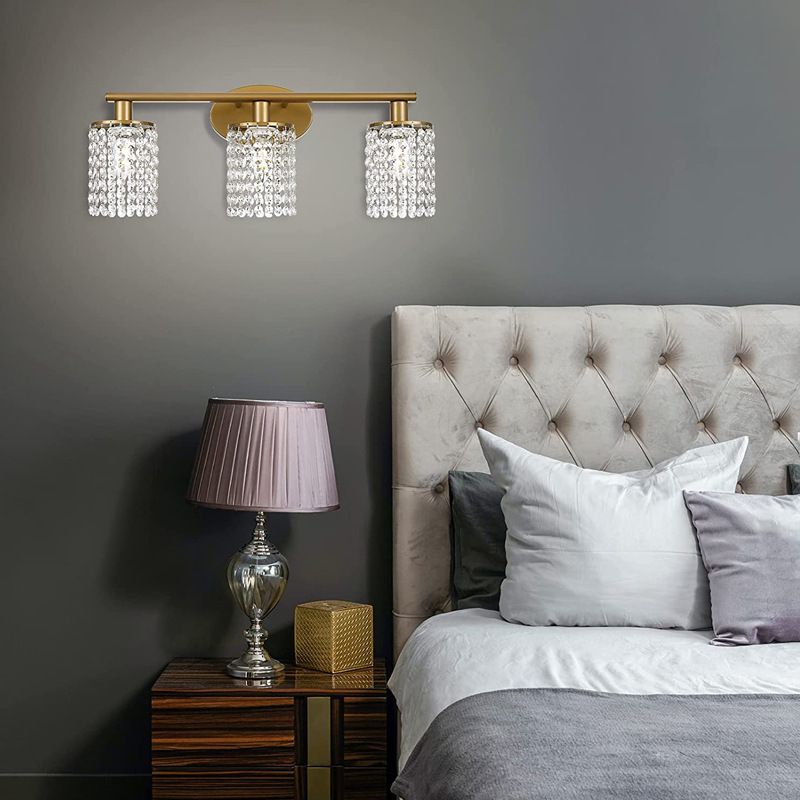 Crystal Half Cylinder Wall Sconce Modern Multi Lights Mirror Wall Light Fixture in Brass