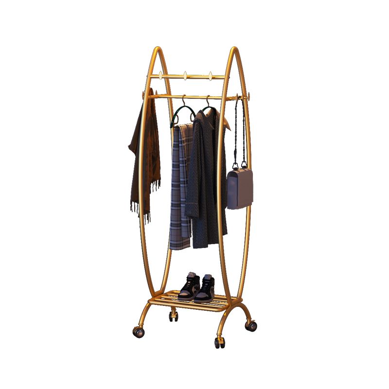 Modern Hanger Free Standing Golden Metal Coat Rack with Storage Shelves