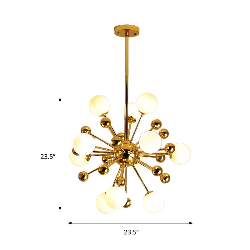 Designer Starburst Metal Chandelier Multi Lights Plafond Gold Plafond Lampe avec une teinte à billes en verre blanche, 23,5 "/31,5" / 39 "de large