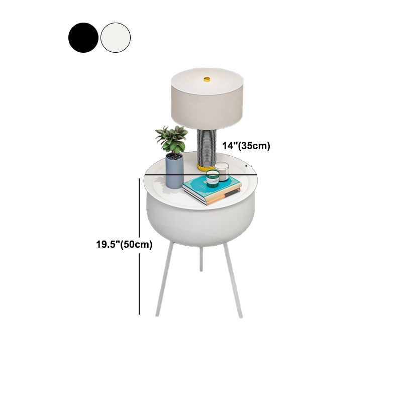 Metal Modern Accent Table Nightstand Round Legs Included Bedside Cabinet in Black/White