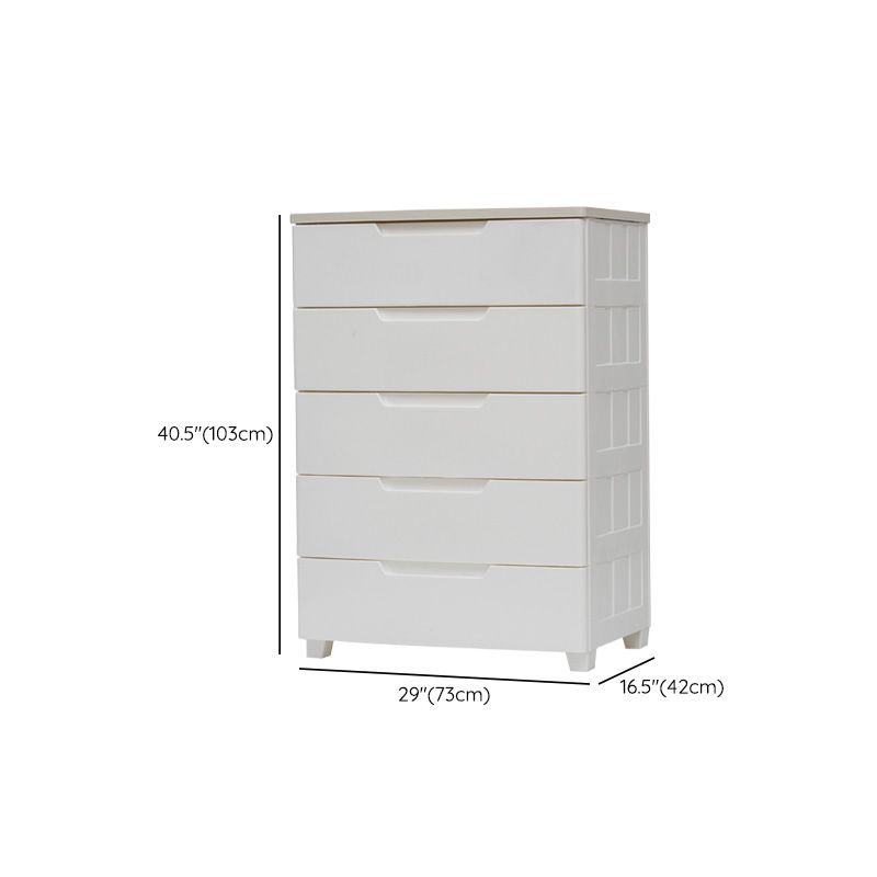 Vertical White Baby Dresser Scandinavian 5 Drawers Plastic Kids Furniture