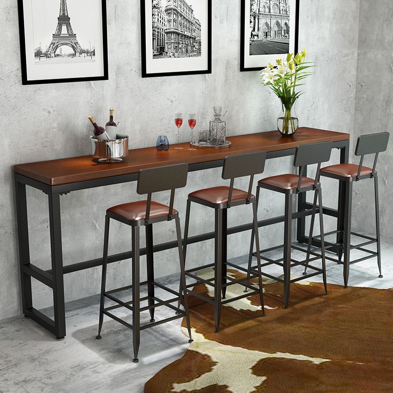 Brown Top Bar Dining Table Industrial Bar Table with Black Base