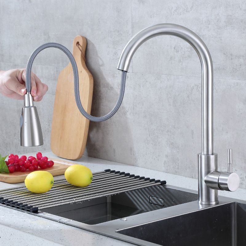 Modern Bridge Kitchen Faucet 304 Stainless Steel Pull Out Faucet Swivel Spout Pot Filler