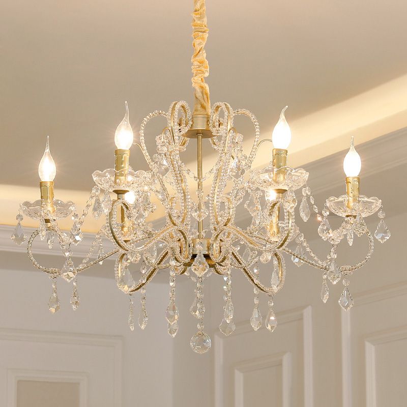 Traditional Hanging Ceiling Lights Gold Crystal Candle Hanging Pendant Lamp