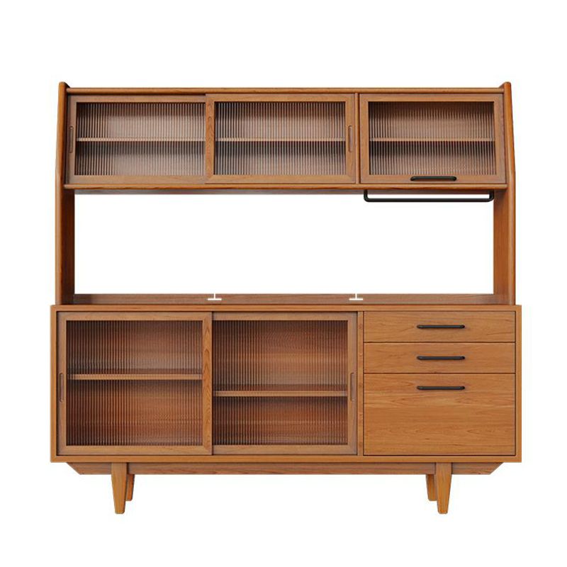 Contemporary Glass Doors Dining Hutch Pine Hutch Buffet with Doors