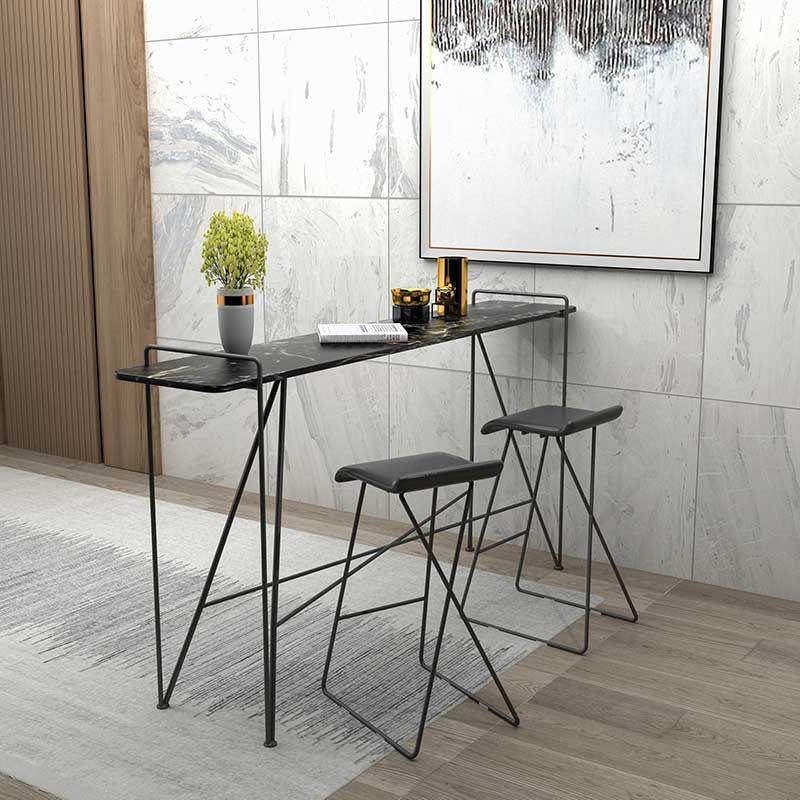 Glam Pub Table with Metal Frame Rectangle Marble Top Bar Table