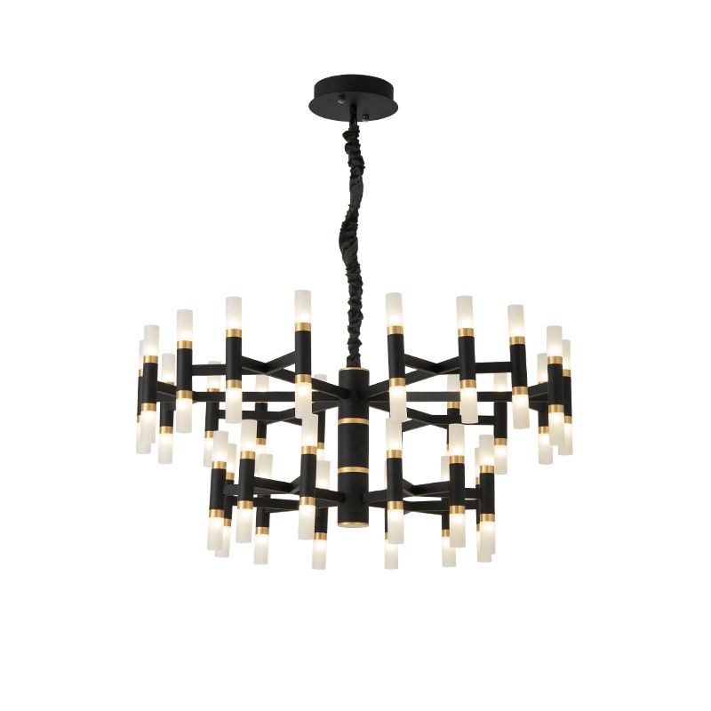 24/36/60 Lights LED Bedroom Chandelier with Tubular Iron Shade Modern Black/White Ceiling Pendant