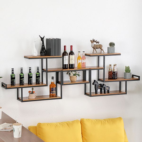 Industrial Floating Shelf Bookcase Metal and Wooden Bookshelf