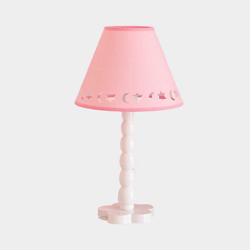 Kids Cone Table Lamp Fabric 1 Light Bedroom Night Light with Cutout Design and Wood Base in Pink/Pink and White/Pink and Green