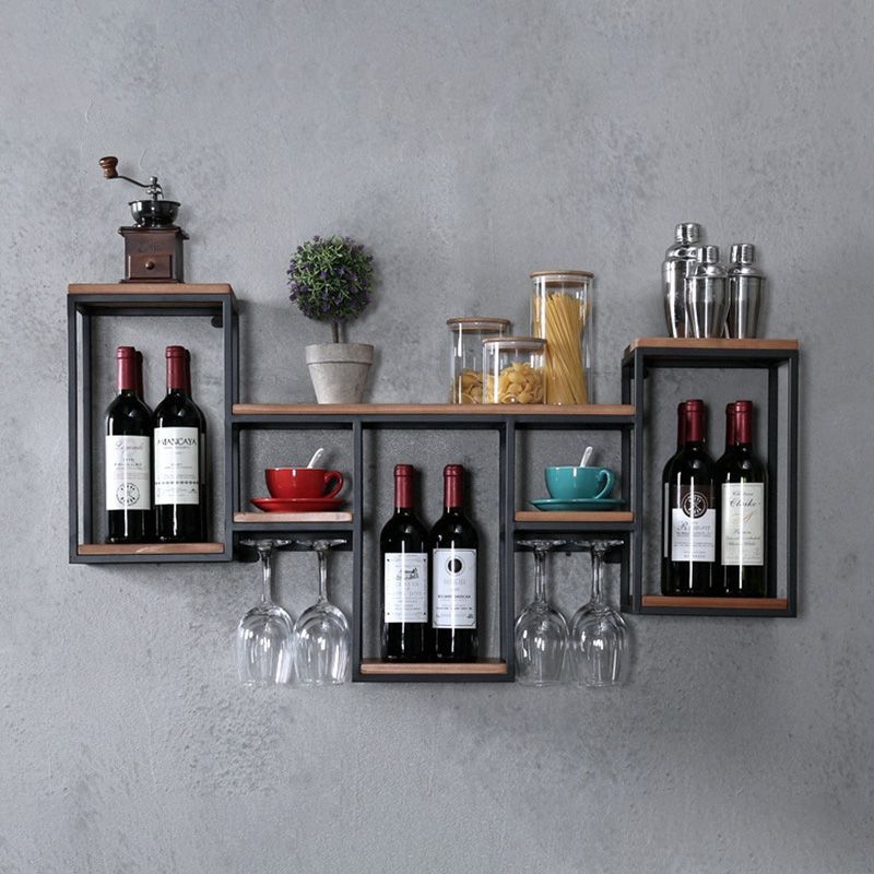 Industrial Wall Mounted Bottle Wine Rack Metal Wine Rack in Antiqued Black