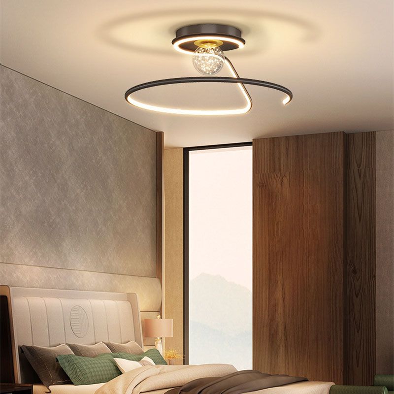 Modern Creative LED Semi Flush Mount Aluminium Linear Ceiling Light with Silicone Shade