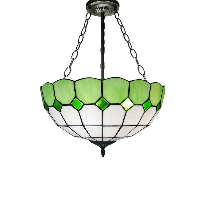 Inverted Dome Ceiling Lighting 3 Heads Stained Art Glass Tiffany Chandelier Light Fixture