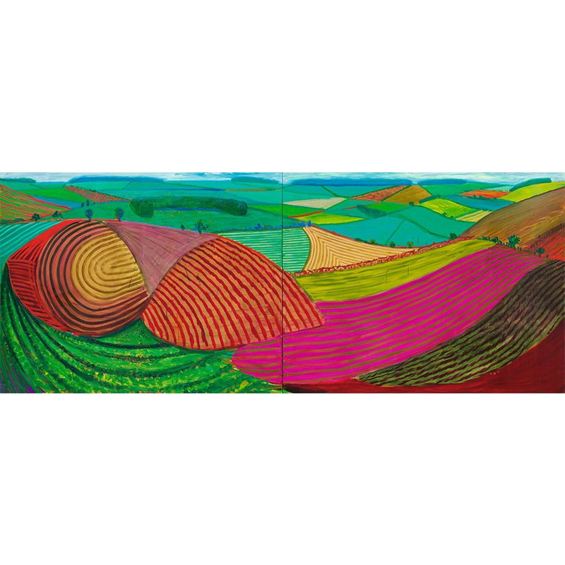 David Hockney Landscape Painting Murals in Red-Yellow-Green Artistry Wall Decor for Home