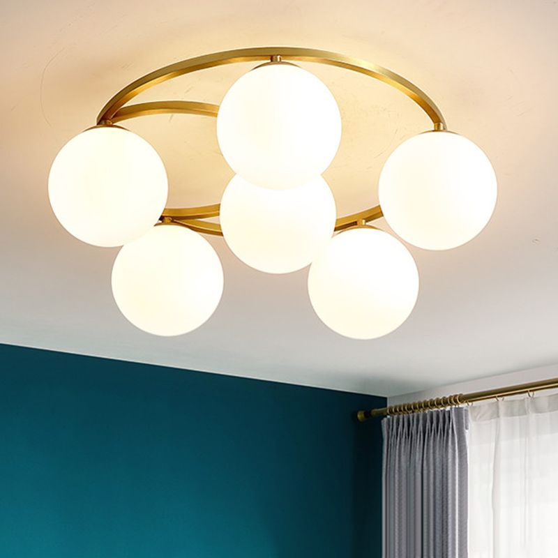 Spherical Glass Ceiling Mount Light Fixture Simple Style White Ceiling Mount Chandelier