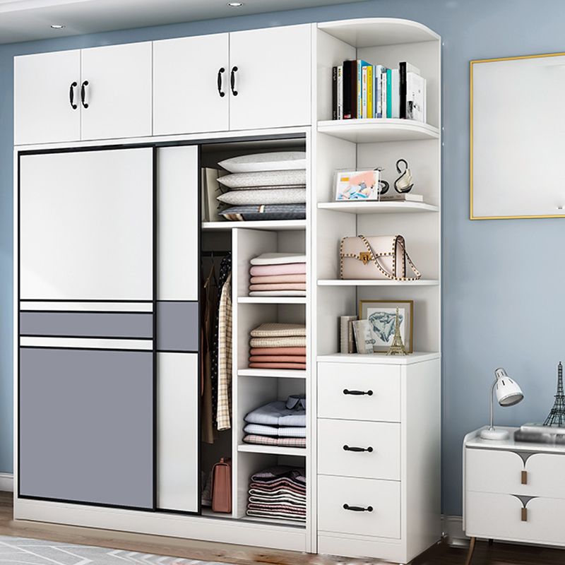 White Contemporary Closet Wooden Wood Coat Locker with Sliding Barn Door