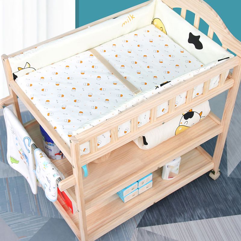 Wooden Changing Table for Home, Movable Baby Changing Table with Safety Rails